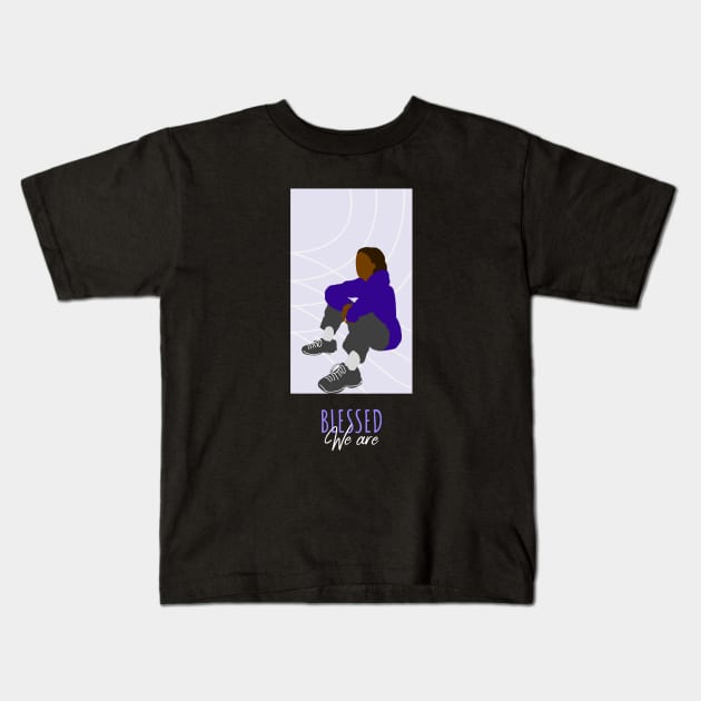 We Are Blessed - Purple Casual Sitting Brown Skin Girl Black Girl Magic Afro Kwanzaa Black Owned Business Design Kids T-Shirt by Created by JR